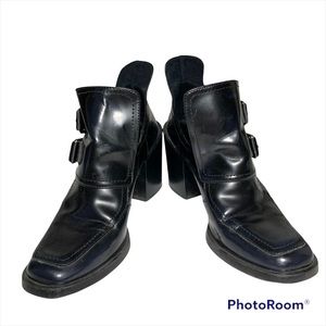 chic Zara dark navy blue (almost black) block heel double buckle shoes size 37